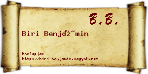 Biri Benjámin névjegykártya